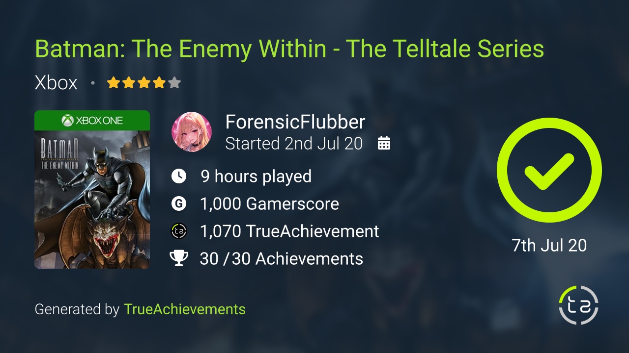 Batman The Enemy Within - The Telltale Series achievement summary